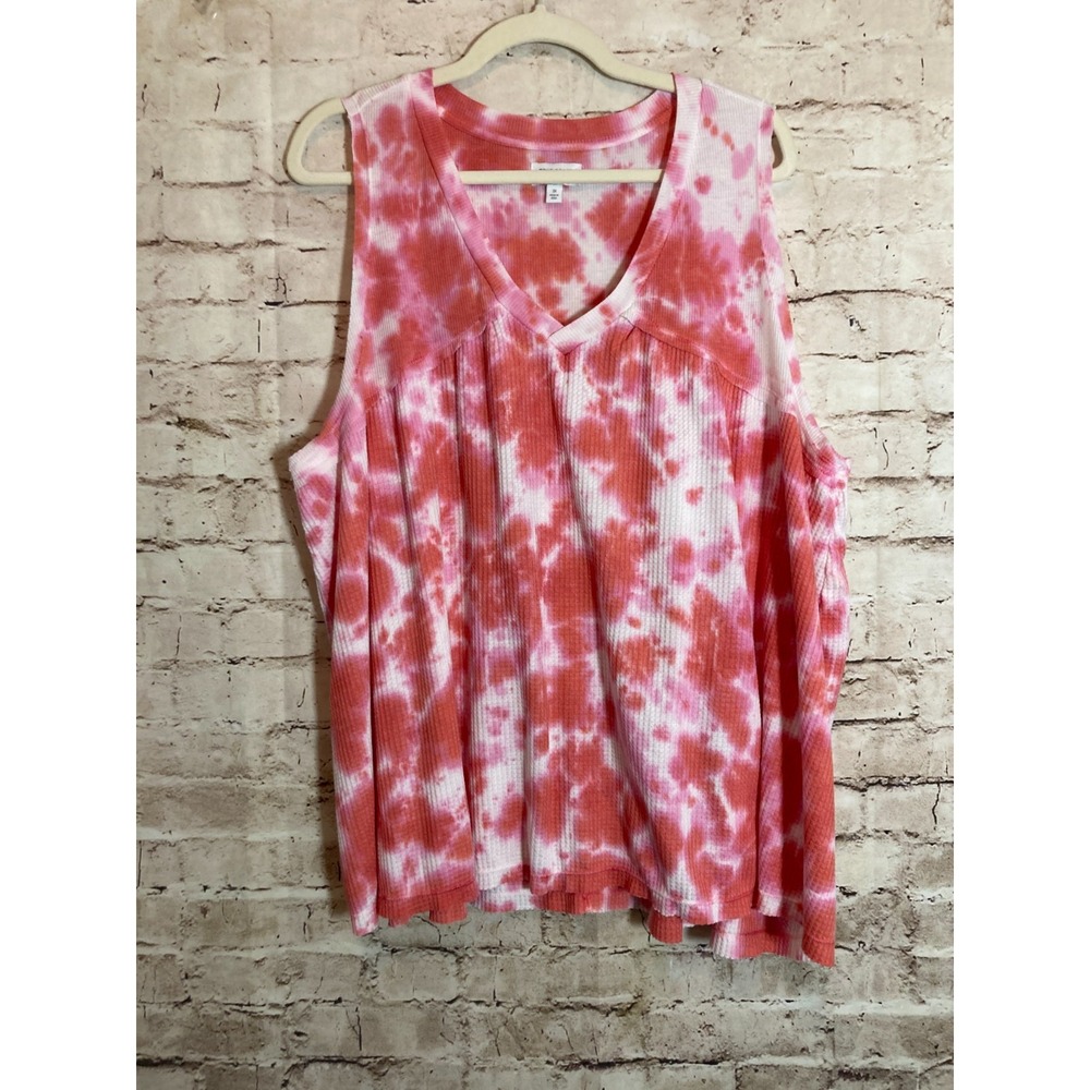 True Craft Top Womens 3X Pink Tie Dye Ribbed Thermal Casual Tank Babydoll Plus